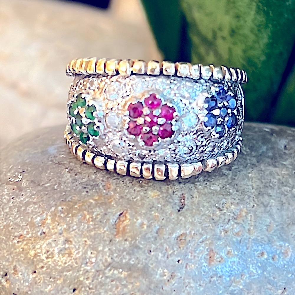 14k gold sapphire ruby, an emerald ring - Picture 1 of 13